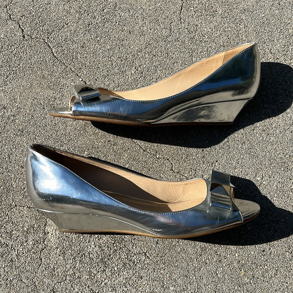 Kate Spade Silver Peep Toe Wedge Shoes